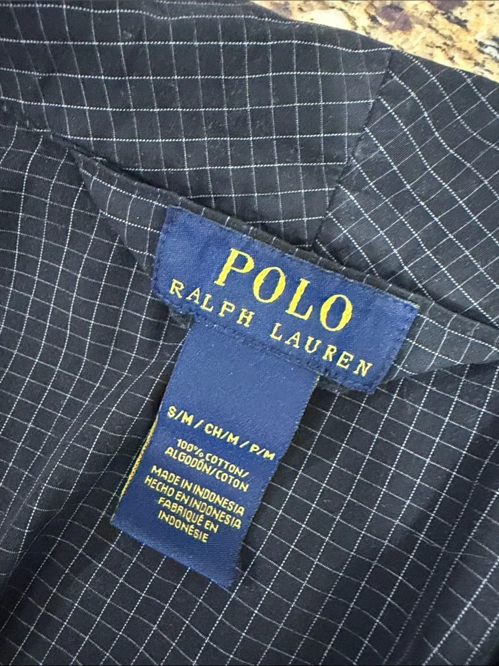 Polo Ralph Lauren Cotton Robe Black Windowpane Plaid Belted Size S/M